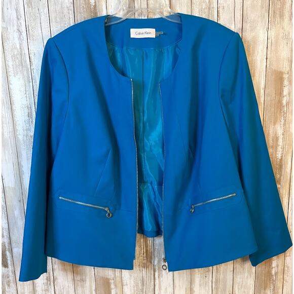 Calvin Klein Women's Blue Collarless Zip Front Cotton Poly Blazer Plus Size 22W - Picture 8 of 8
